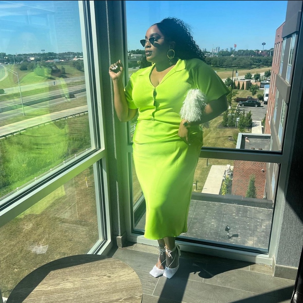 Lime Satin Midi Skirt